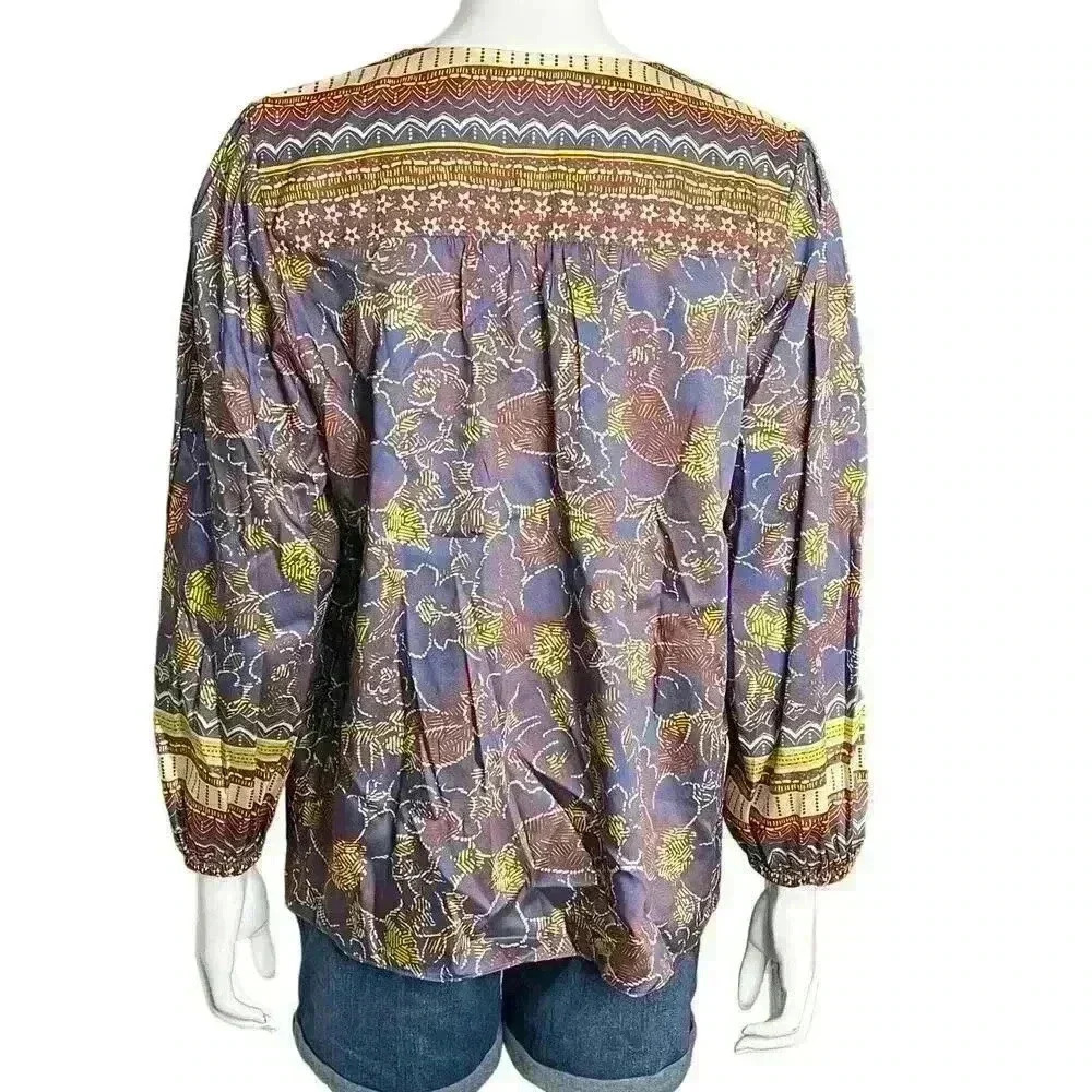 Current Air Los Angeles Floral Bordr Print Blouse Size Large - Picture 3 of 13